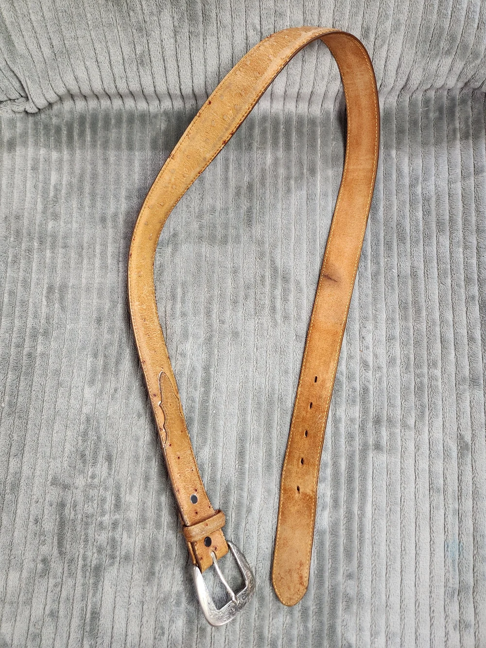 Tony Lama Men's Brown Ostrich Print Belt 1377L Western Tooled Leather Size 38